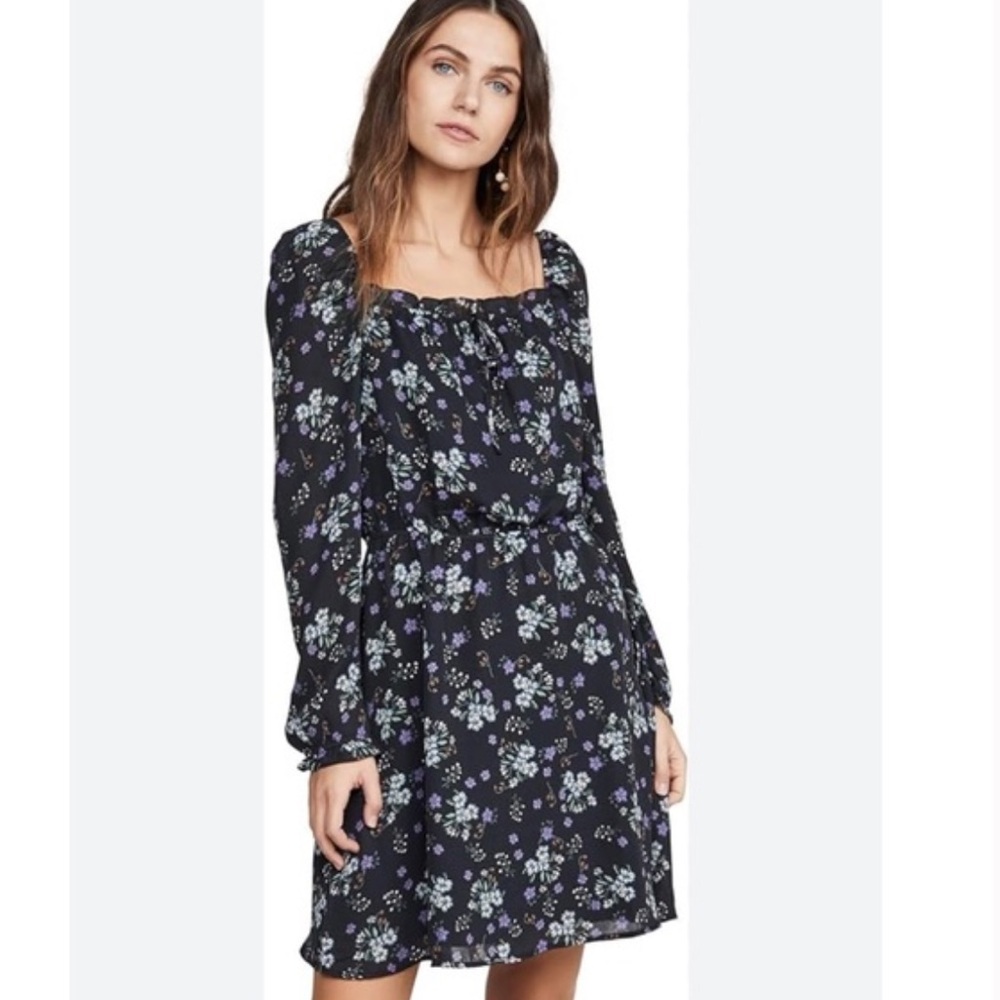 Cupcakes and Cashmere Dress Elsie Floral Square Neck Black Blue Size S